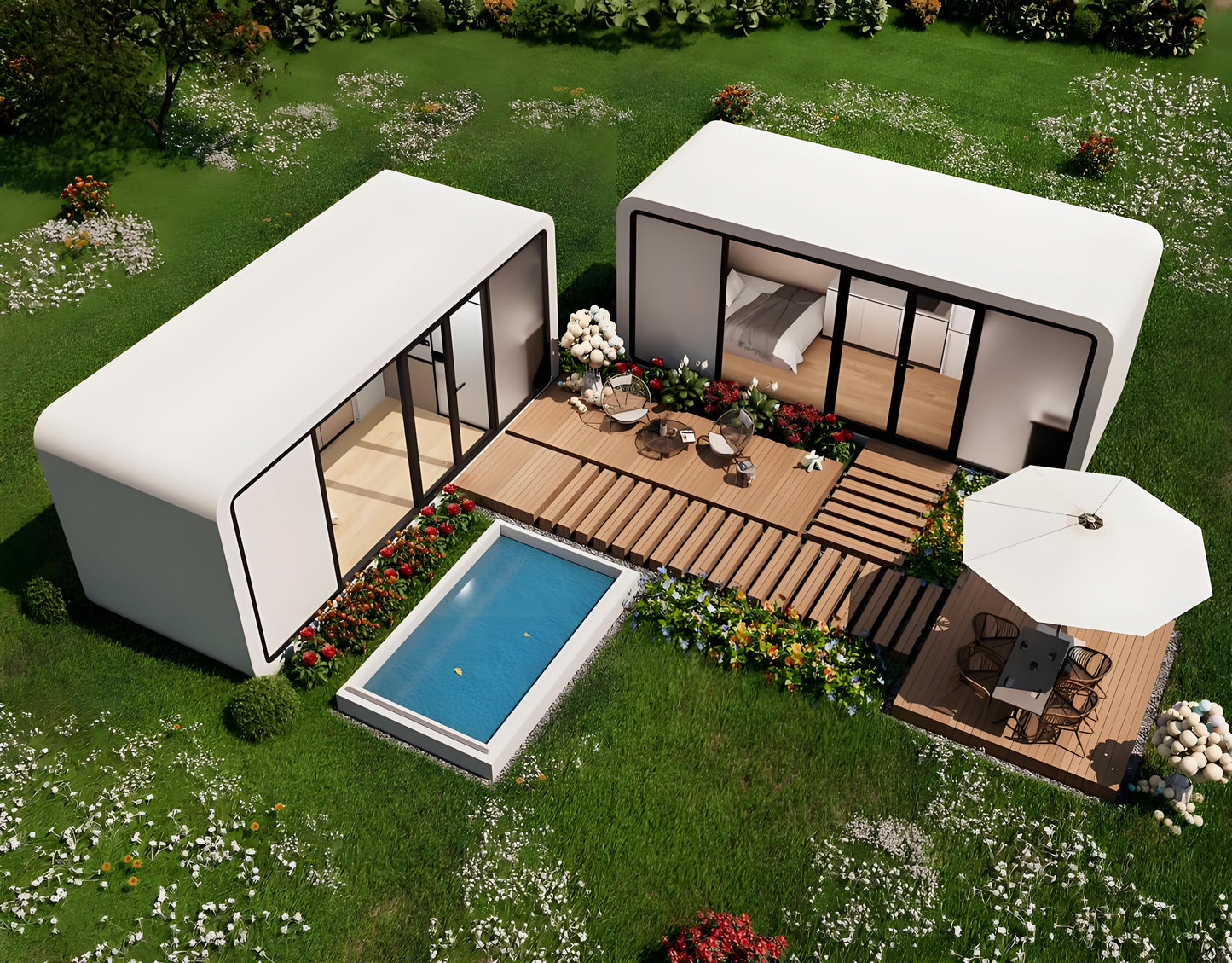 Panoramic Glass Unit: Modern Prefab Tiny Home Pod